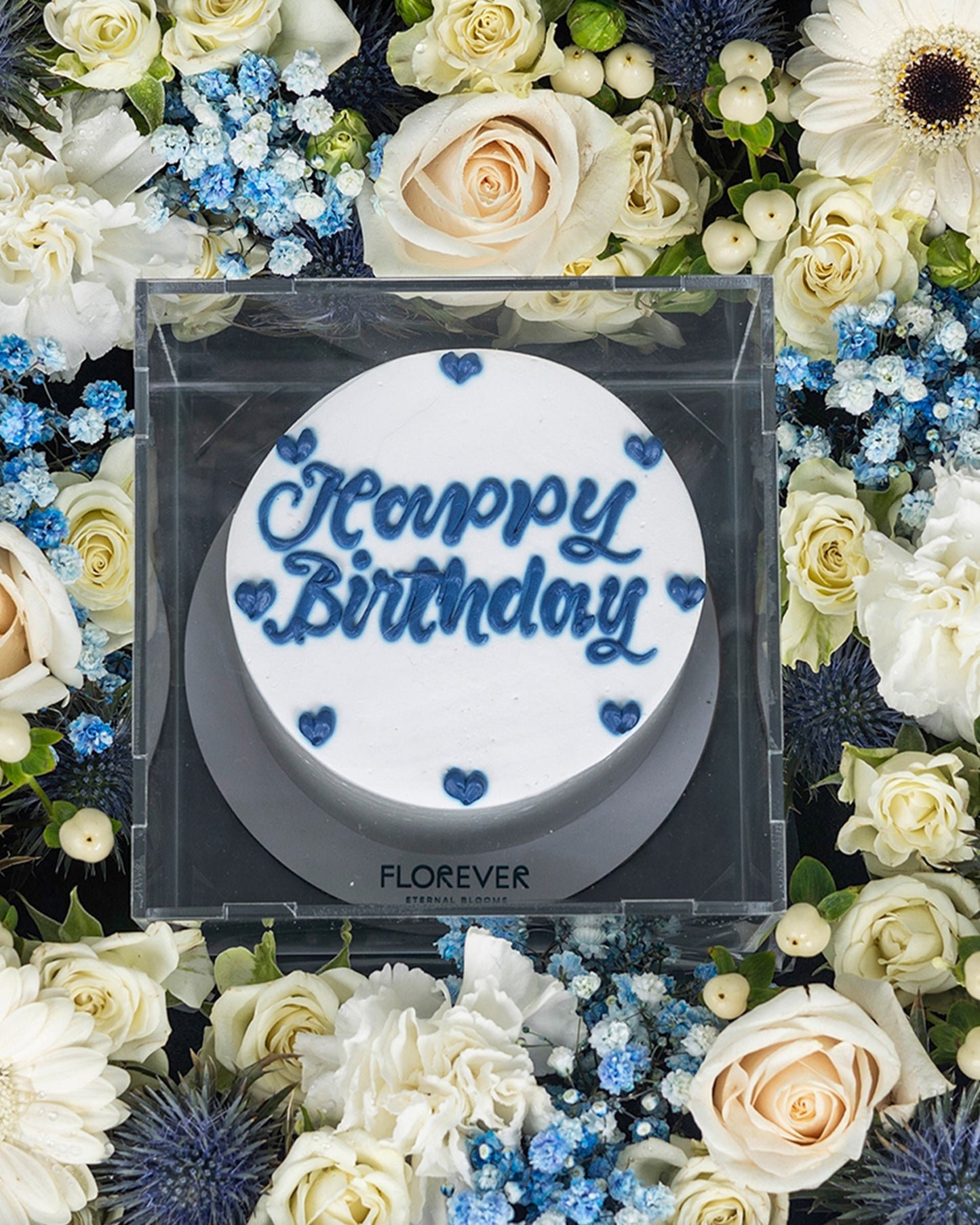 Blue and white themed cake box