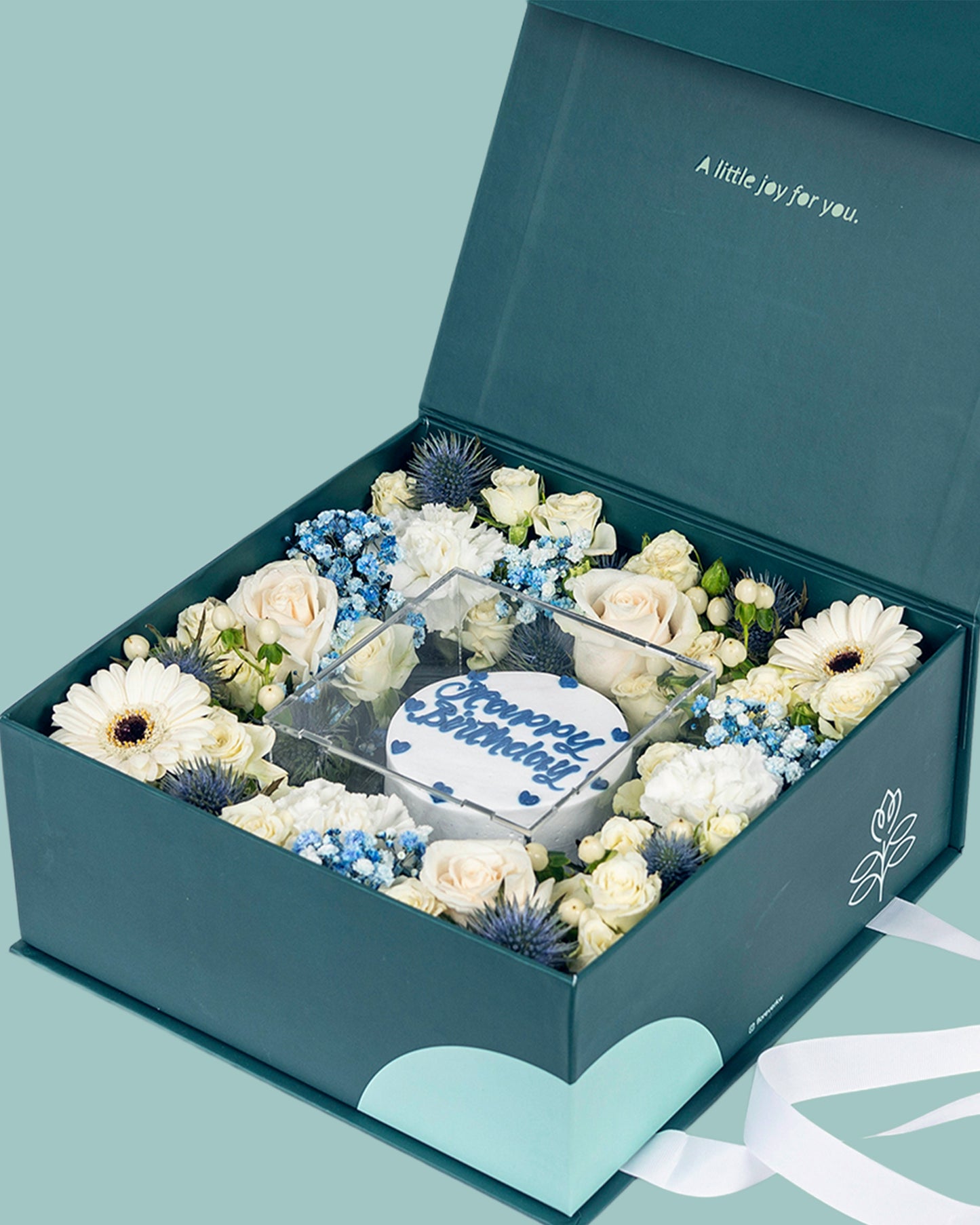 Blue and white themed cake box