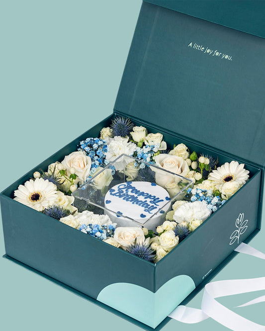 Blue and white themed cake box