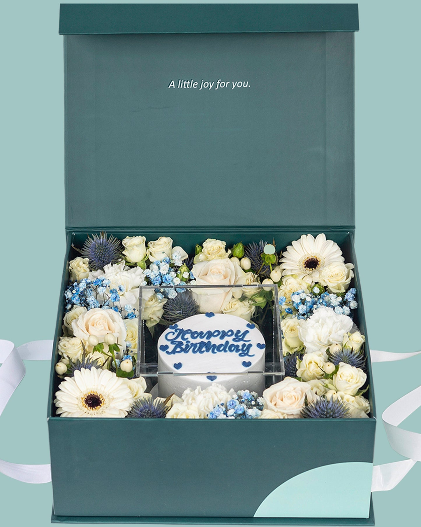 Blue and white themed cake box
